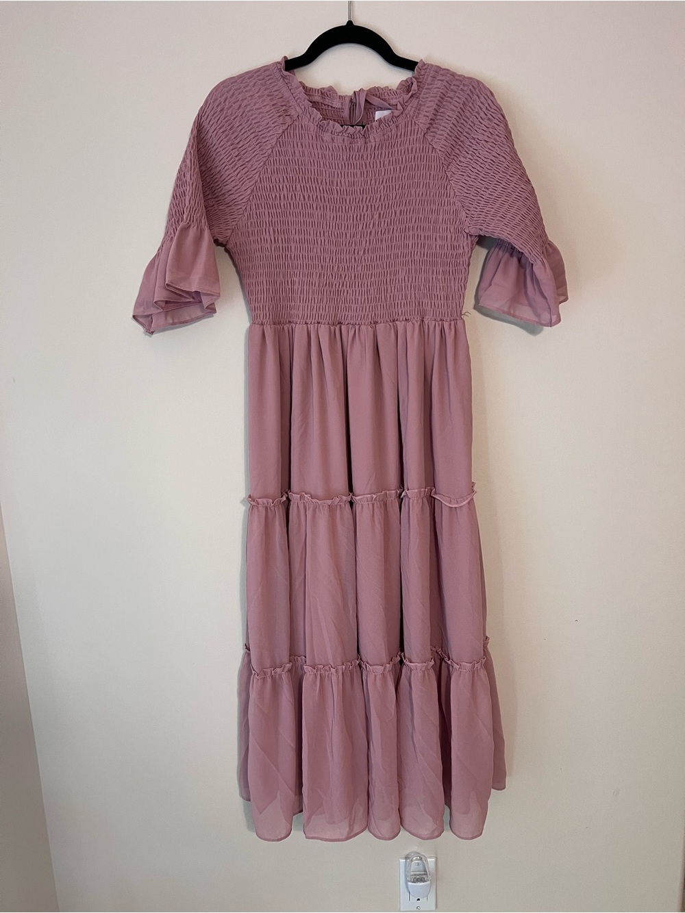 JessaKae Dusty Rose Smocked Tiered Midi Dress